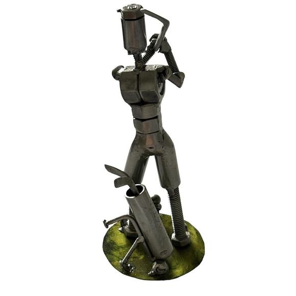 Miguel Metal Mejia Artist Scrap Metal Art Sculpture Golfer 8” Tall Signed Recyle - Picture 3 of 9